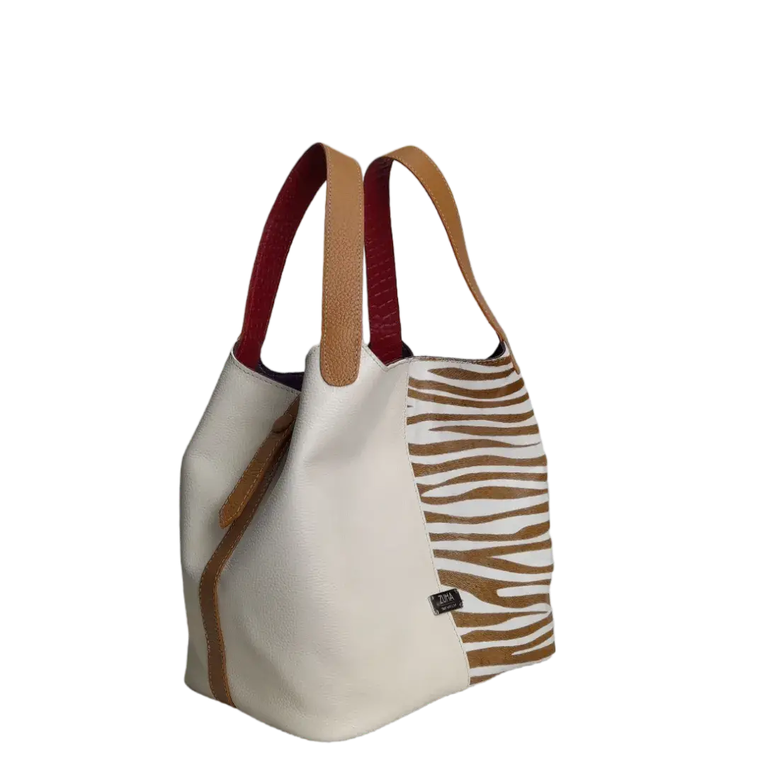 Bolso en cuero para mujer Eva cuero cebra x talco