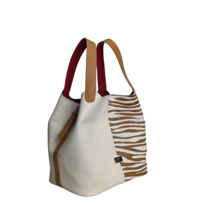 Bolso en cuero para mujer Eva cuero cebra x talco