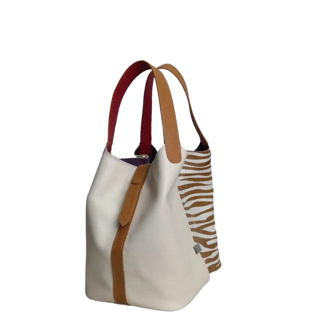 Bolso en cuero para mujer Eva cuero cebra x talco