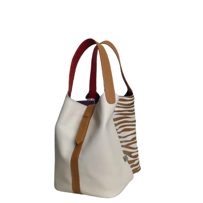 Bolso en cuero para mujer Eva cuero cebra x talco