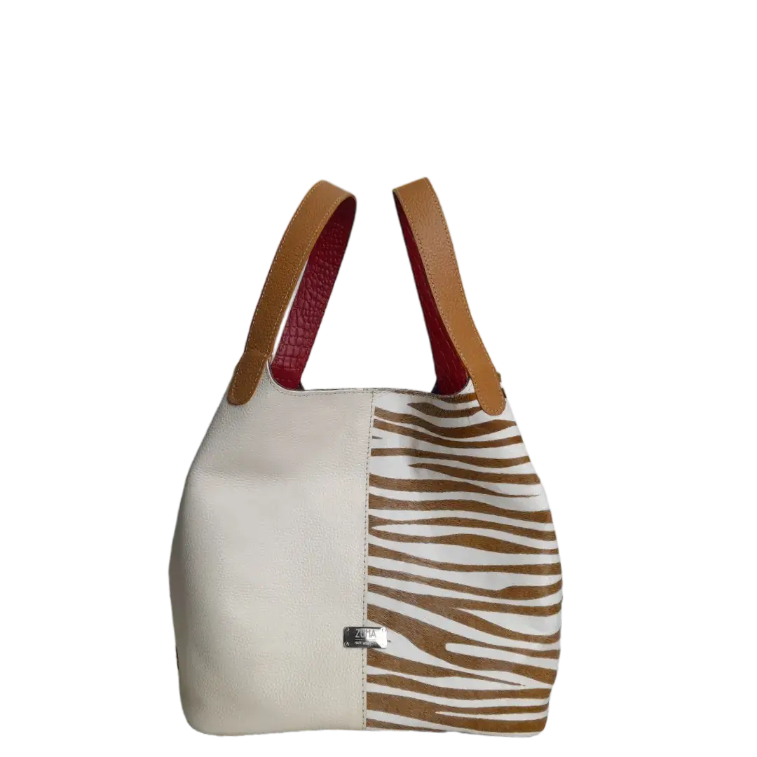 Bolso en cuero para mujer Eva cuero cebra x talco