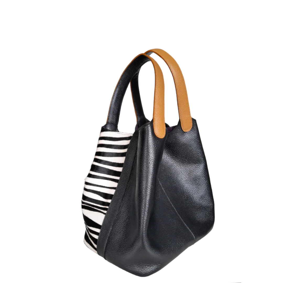 Women's leather bag Eva leather zebra x black