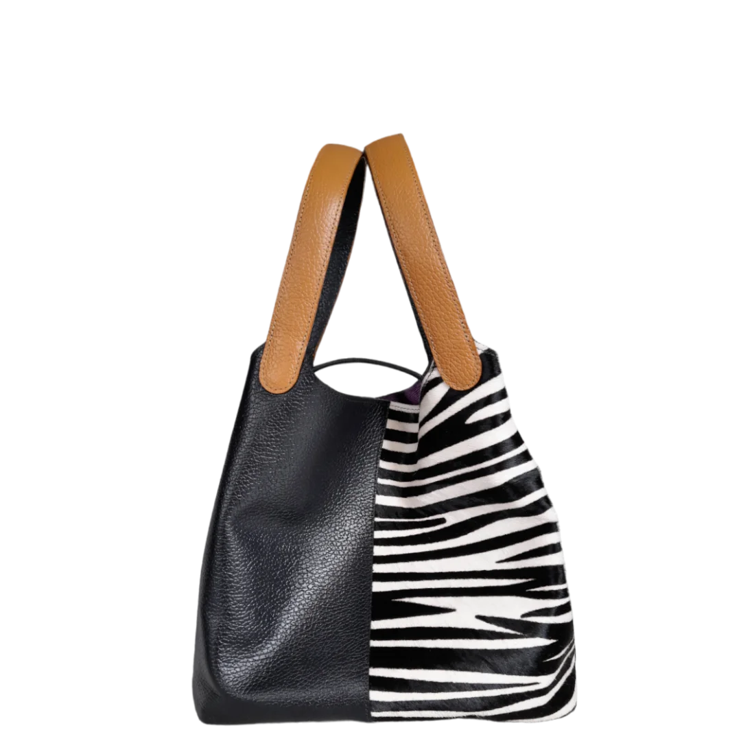 Women's leather bag Eva leather zebra x black