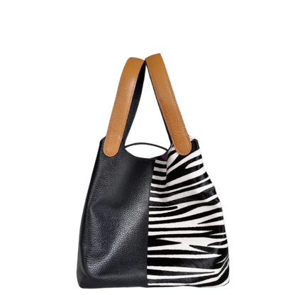 Women's leather bag Eva leather zebra x black