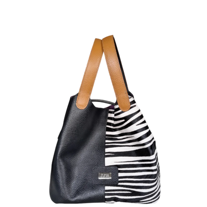 Women's leather bag Eva leather zebra x black