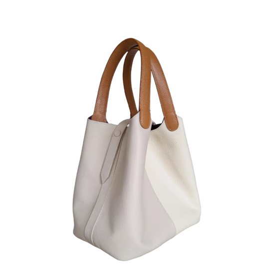 Women's leather bag Eva leather talc and taupe