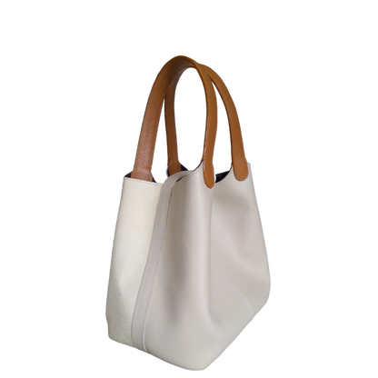 Women's leather bag Eva leather talc and taupe