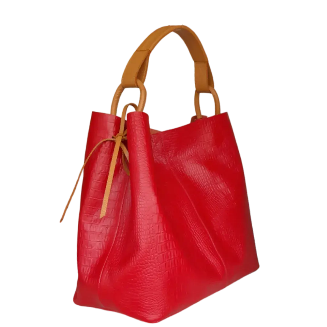 Bolso en cuero para mujer Aubrey Reptil rojo