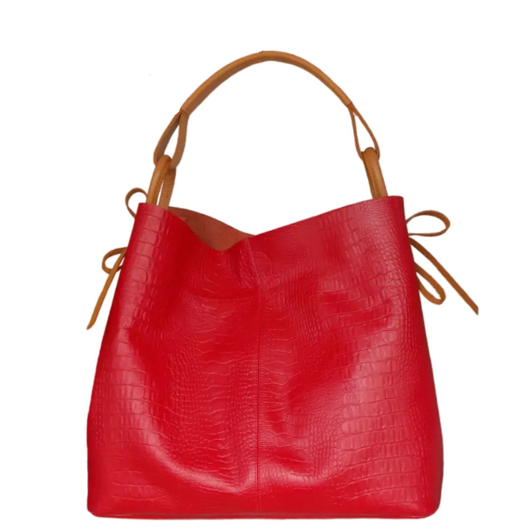 Bolso en cuero para mujer Aubrey Reptil rojo