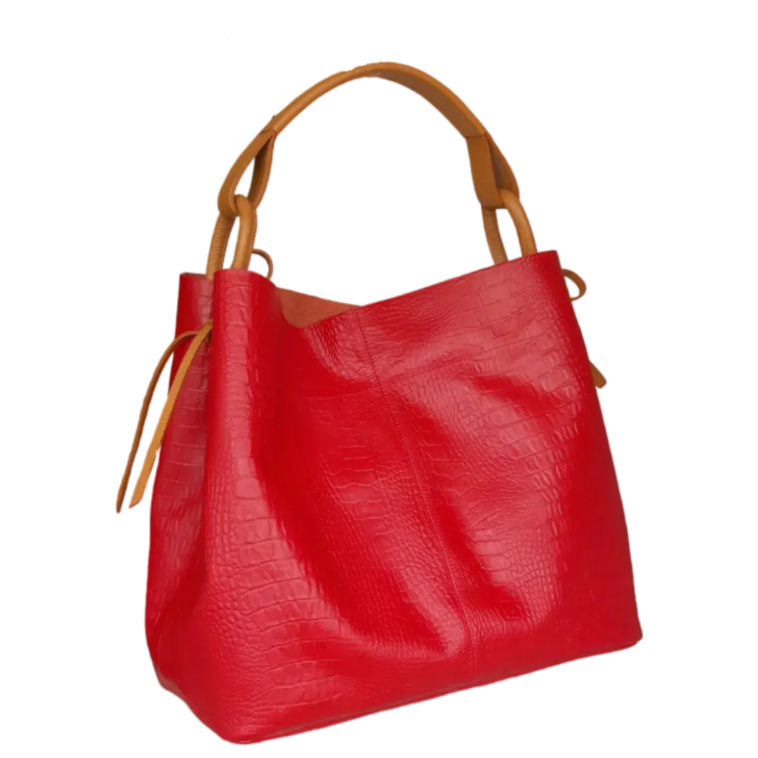 Bolso en cuero para mujer Aubrey Reptil rojo