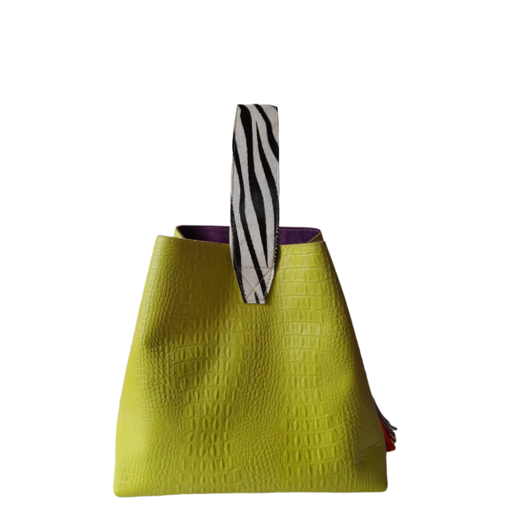 Bolso en cuero para mujer Bella Reptil verde limon