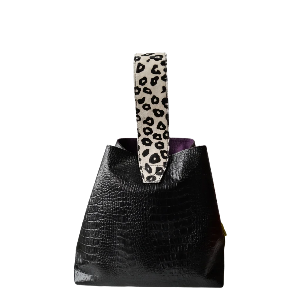 Bolso en cuero para mujer Bella Reptil Negro