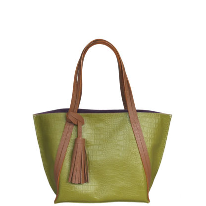 Eleonora women's leather bag, lemon green reptile