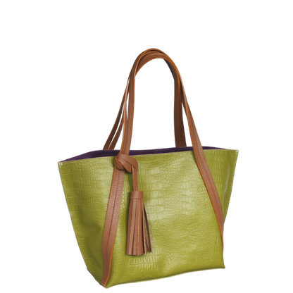 Eleonora women's leather bag, lemon green reptile