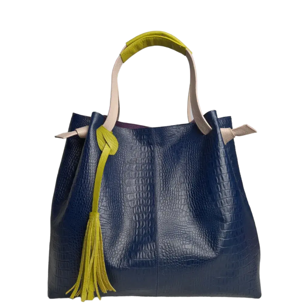 Bolso en cuero para mujer Eleanor Reptil azul oscuro