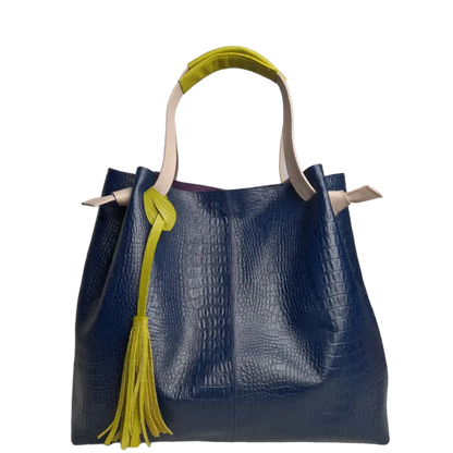 Bolso en cuero para mujer Eleanor Reptil azul oscuro