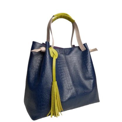 Bolso en cuero para mujer Eleanor Reptil azul oscuro