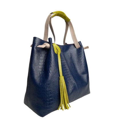 Bolso en cuero para mujer Eleanor Reptil azul oscuro