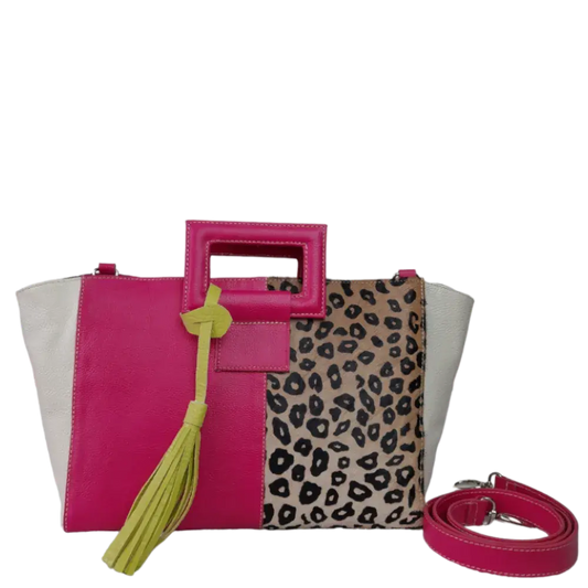 Bolso en cuero para mujer Sabrina Fucsia con piel al pelo