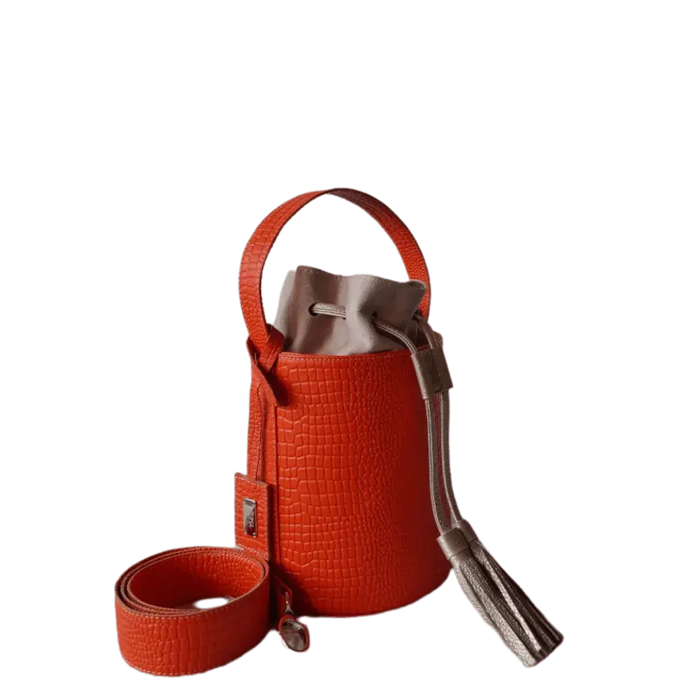 Bolso en cuero para mujer Martina Reptil Naranja