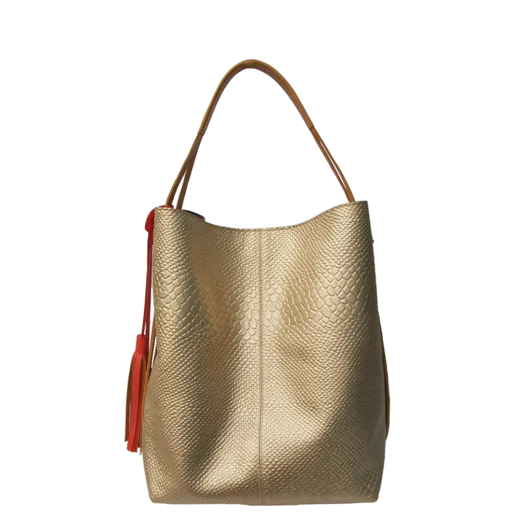 Bolso en cuero para mujer Grace Anaconda Oro peltre