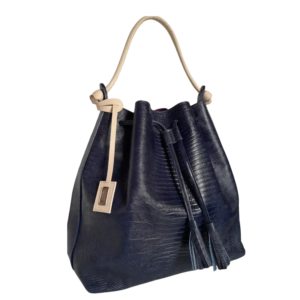 Bolso en cuero para mujer Jade Reptil azul oscuro