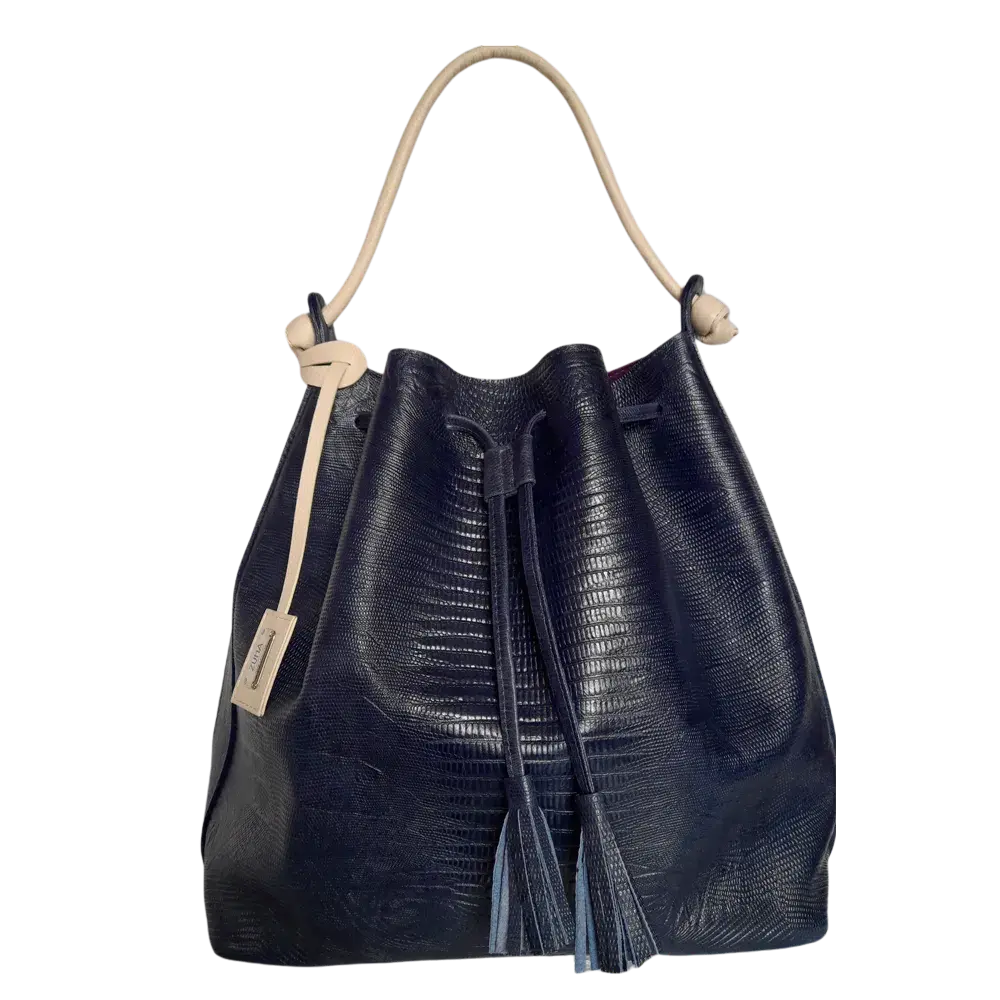 Bolso en cuero para mujer Jade Reptil azul oscuro