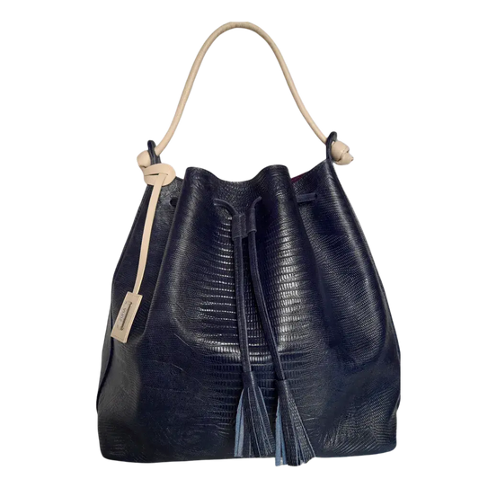 Bolso en cuero para mujer Jade Reptil azul oscuro