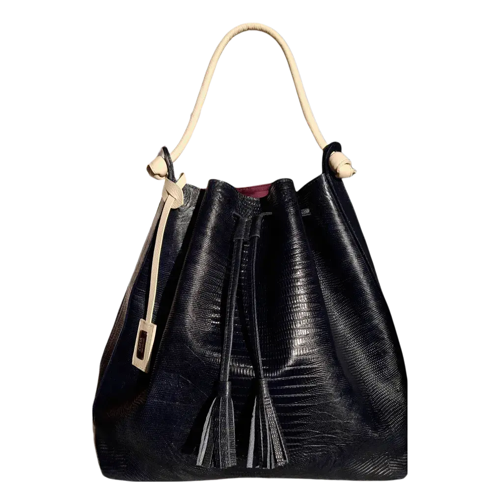 Bolso en cuero para mujer Jade Reptil negro