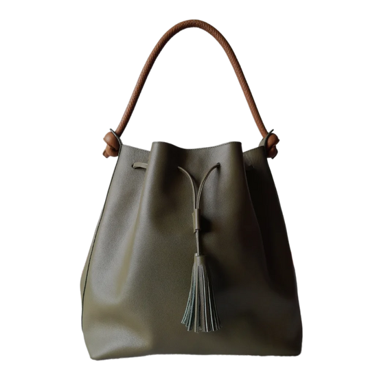 Women's leather handbag in olive green jade