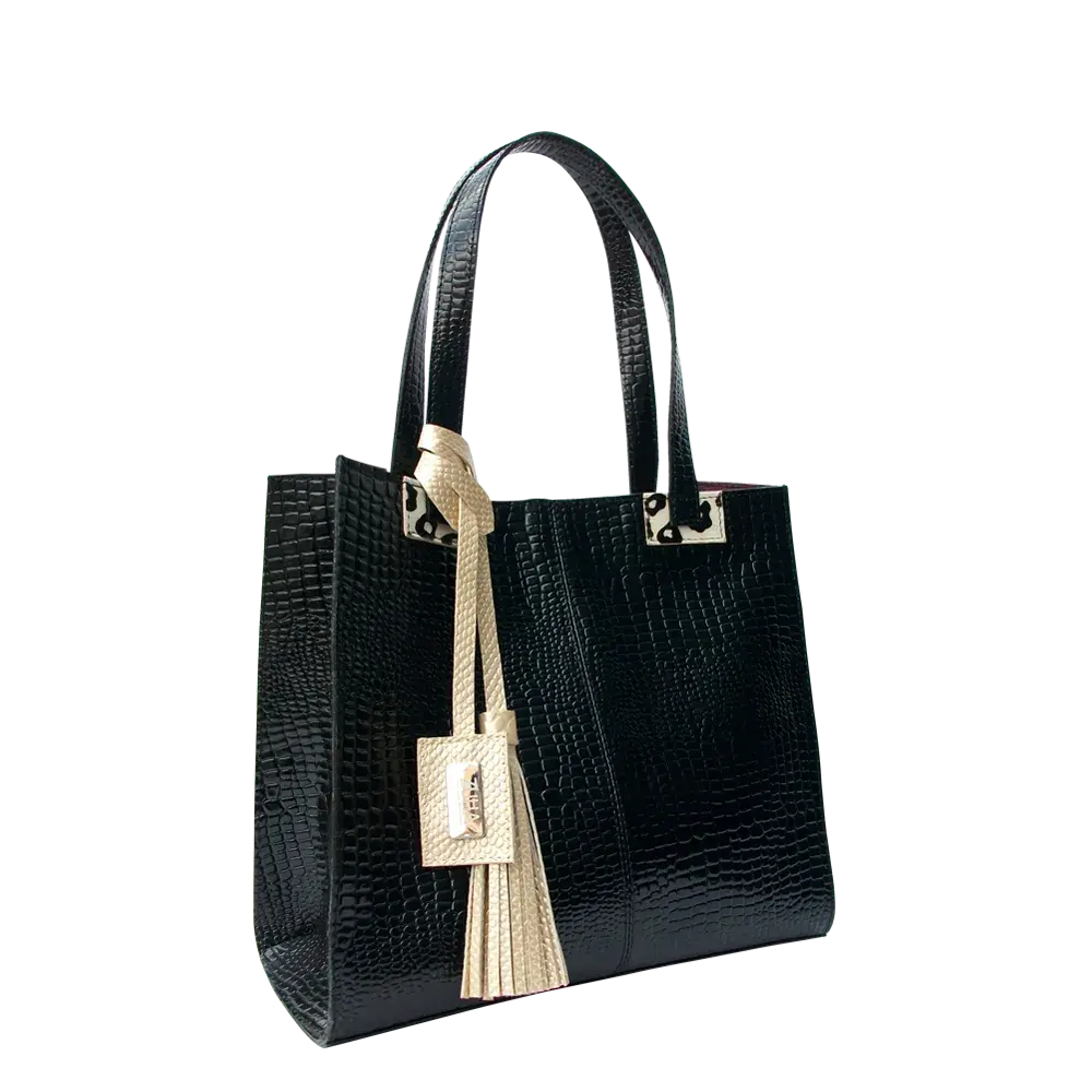 Bolso en cuero para mujer Sara reptil negro