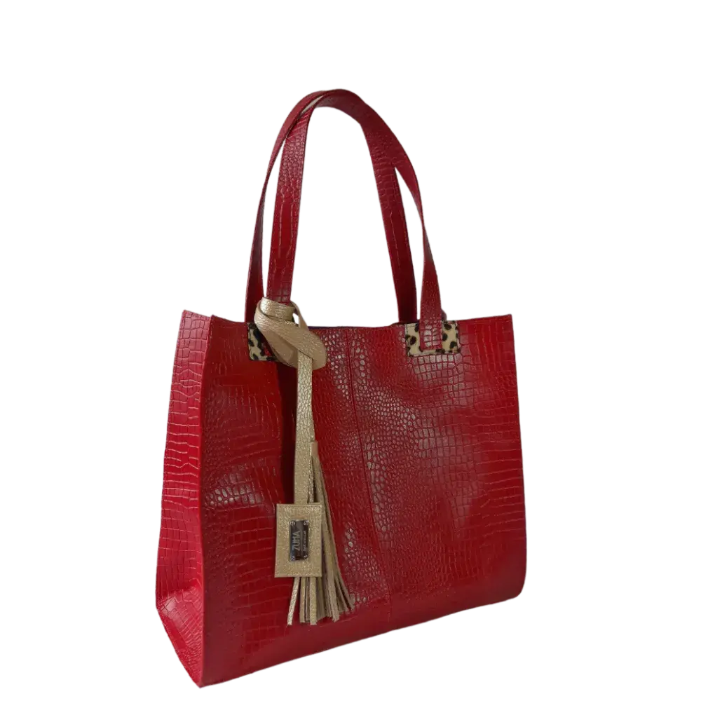 Sara women's leather bag, red reptile