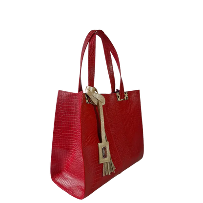 Sara women's leather bag, red reptile