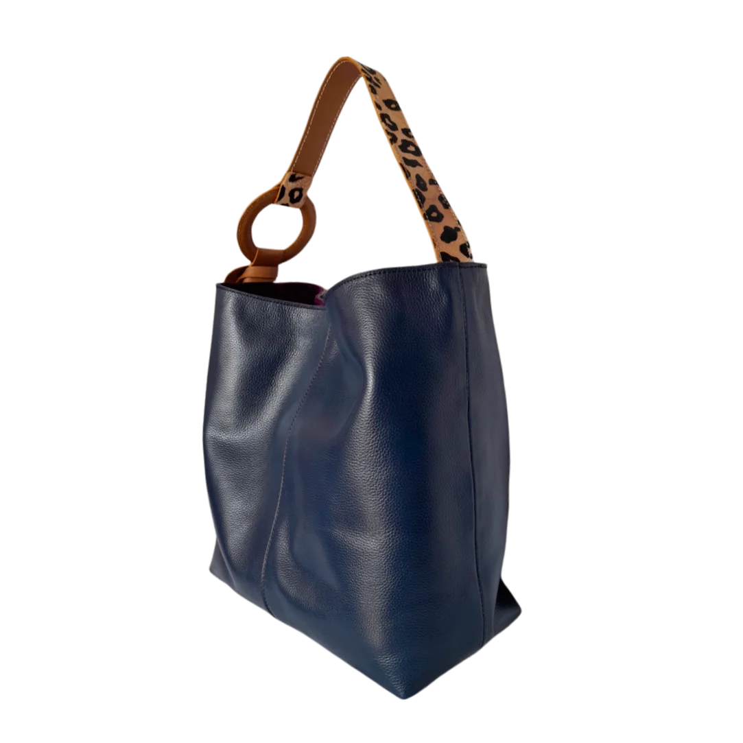 Bolso en cuero para mujer Nora azul oscuro