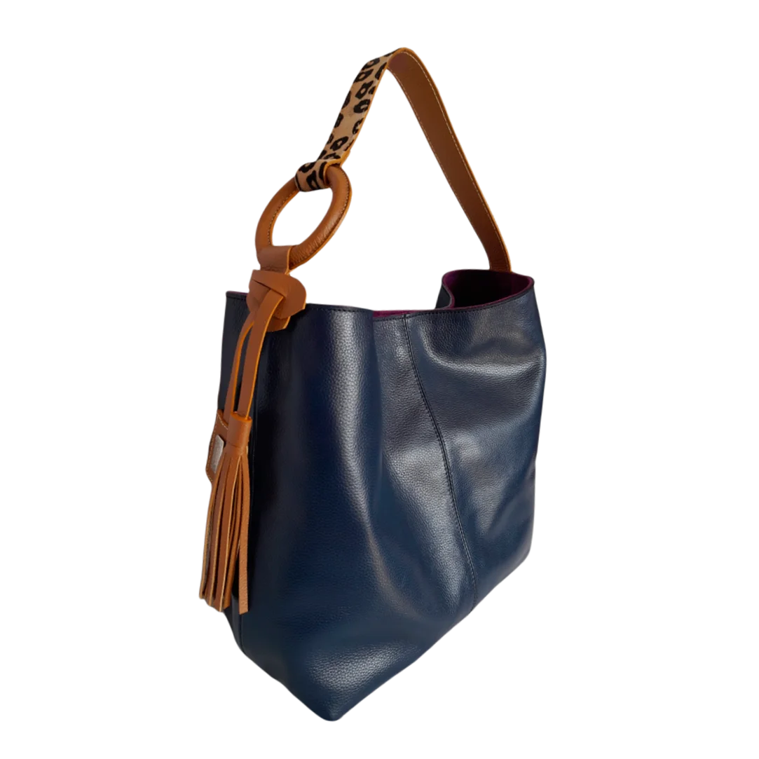 Bolso en cuero para mujer Nora azul oscuro