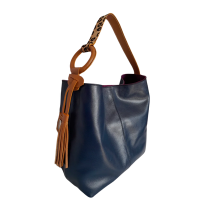 Bolso en cuero para mujer Nora azul oscuro