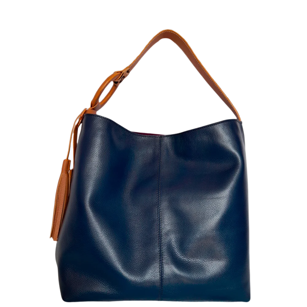 Bolso en cuero para mujer Nora azul oscuro