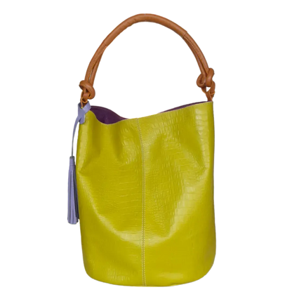 Olivia women's leather bag, lemon green reptile