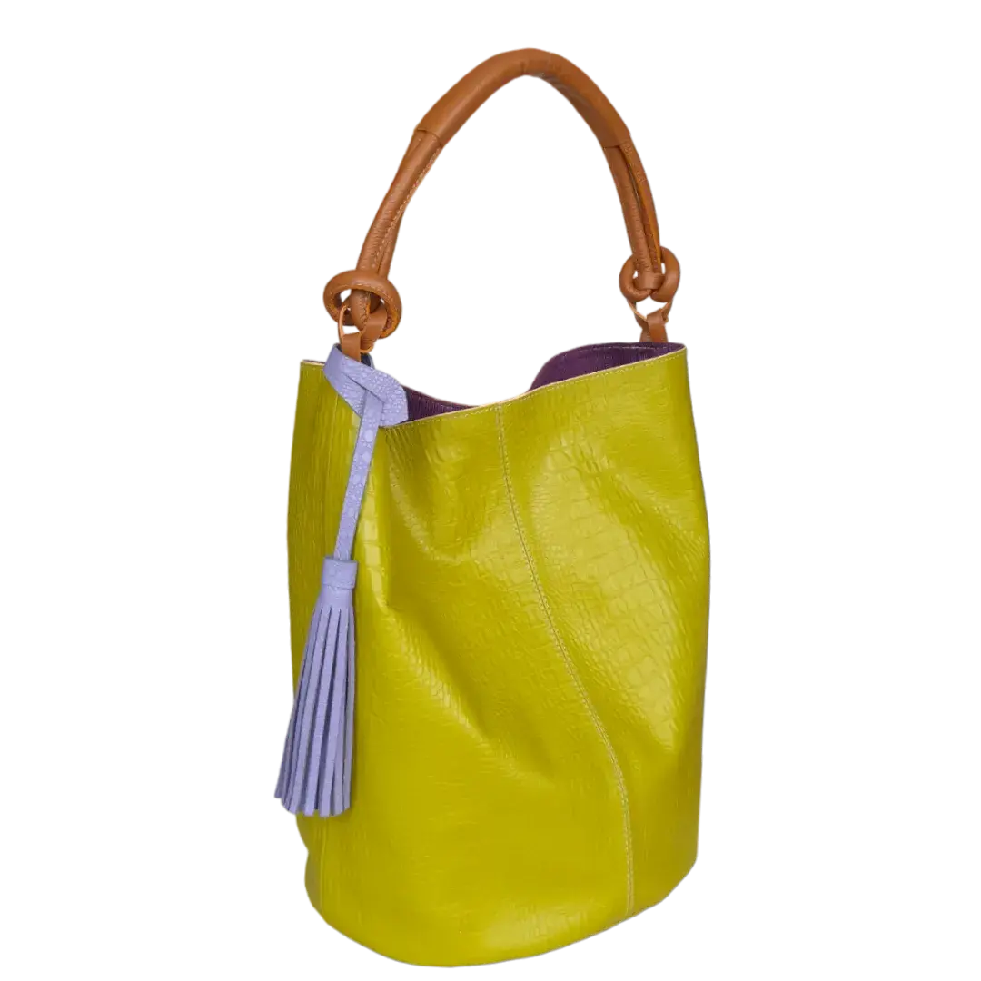 Bolso en cuero para mujer Olivia reptil verde limon