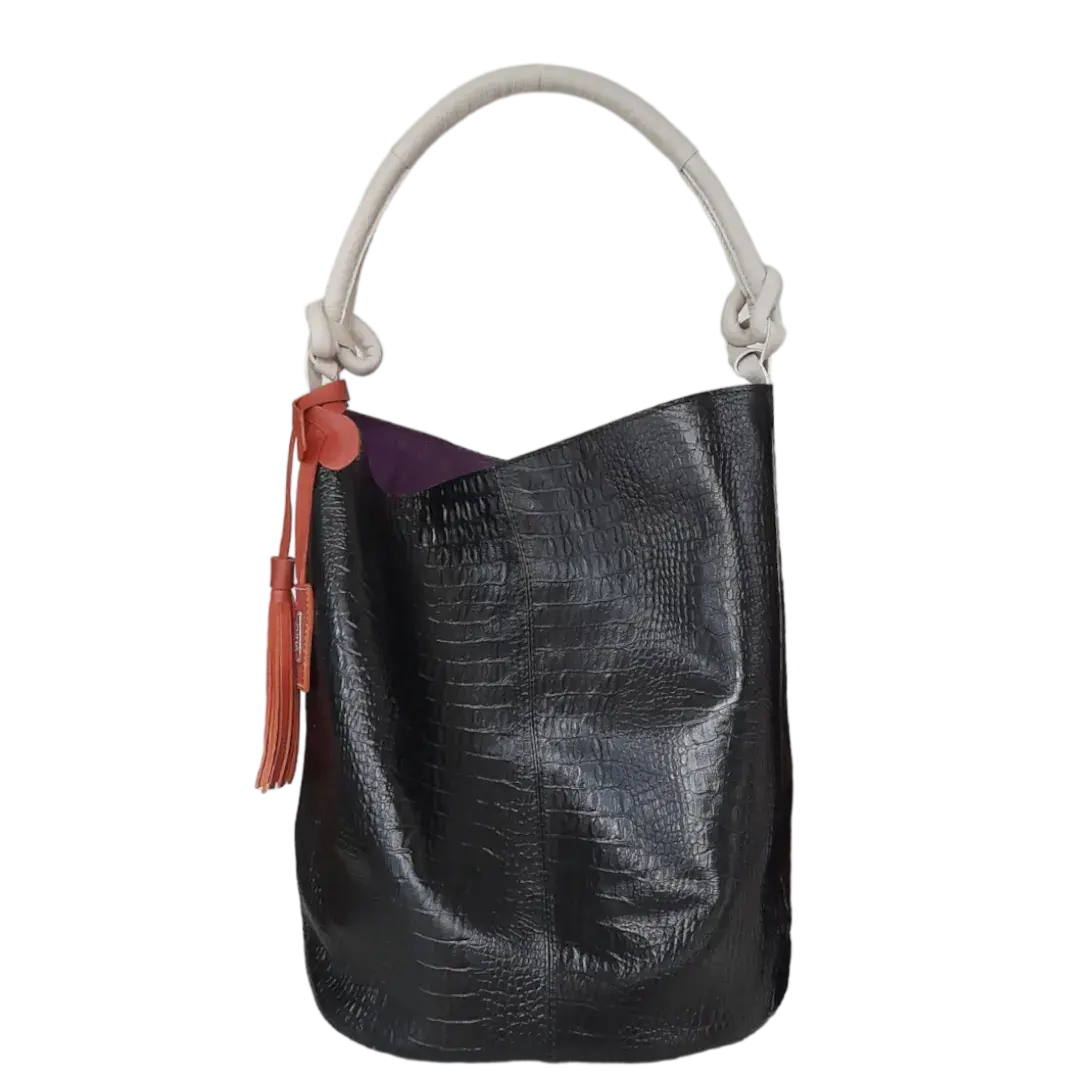 Bolso en cuero para mujer Olivia reptil negro