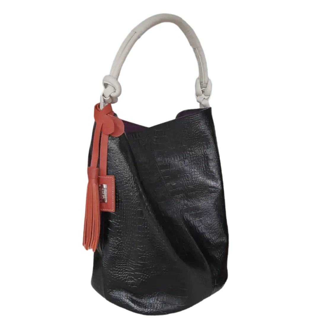 Bolso en cuero para mujer Olivia reptil negro