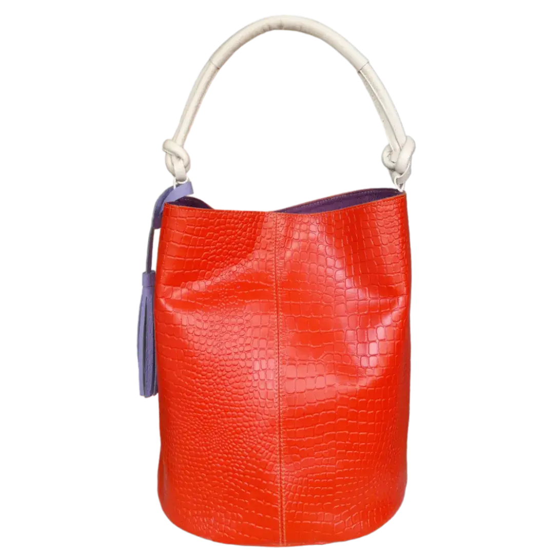 Olivia women's leather bag in orange reptile