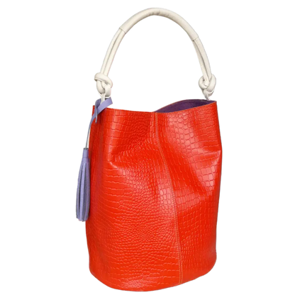 Olivia women's leather bag in orange reptile