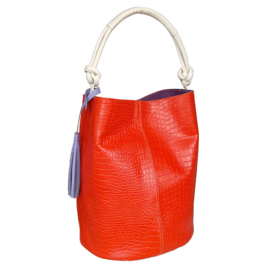 Olivia women's leather bag in orange reptile