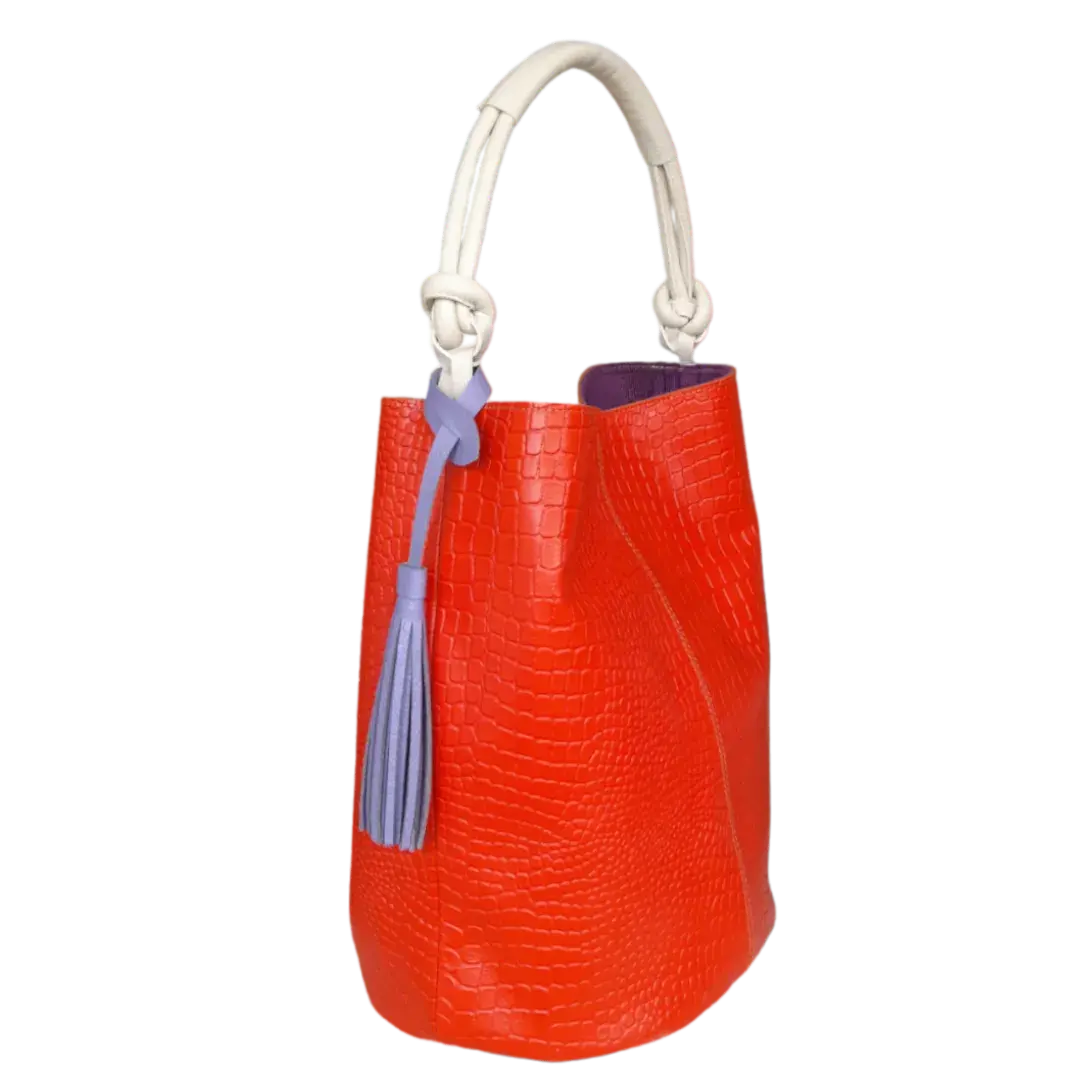 Bolso en cuero para mujer Olivia reptil naranja