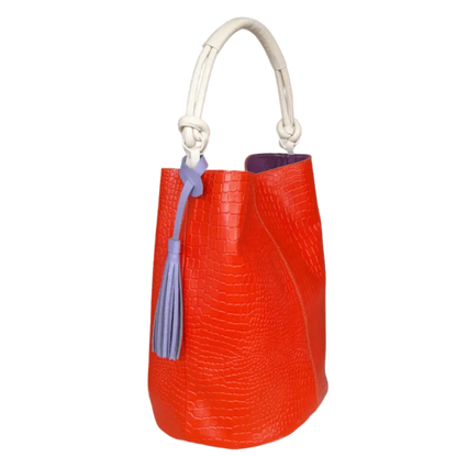 Bolso en cuero para mujer Olivia reptil naranja