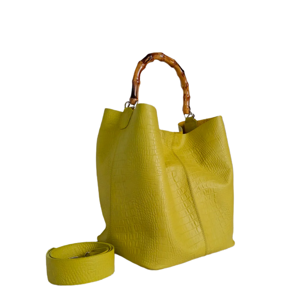 Claire Reptile Women's Leather Bag Lemon Green