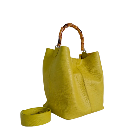 Claire Reptile Women's Leather Bag Lemon Green