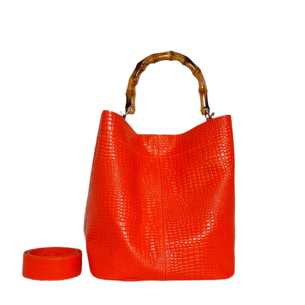 Claire women's leather bag in orange reptile