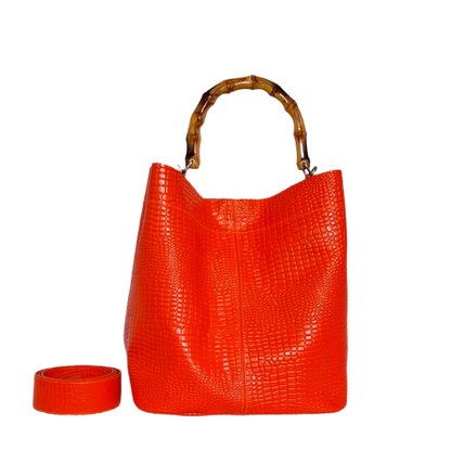 Claire women's leather bag in orange reptile